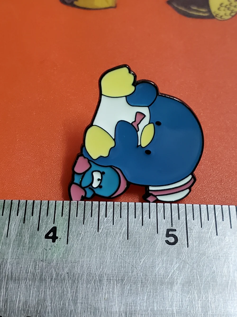 Cute Blue Penguin Enamel Brooch - Pink & Yellow Accents